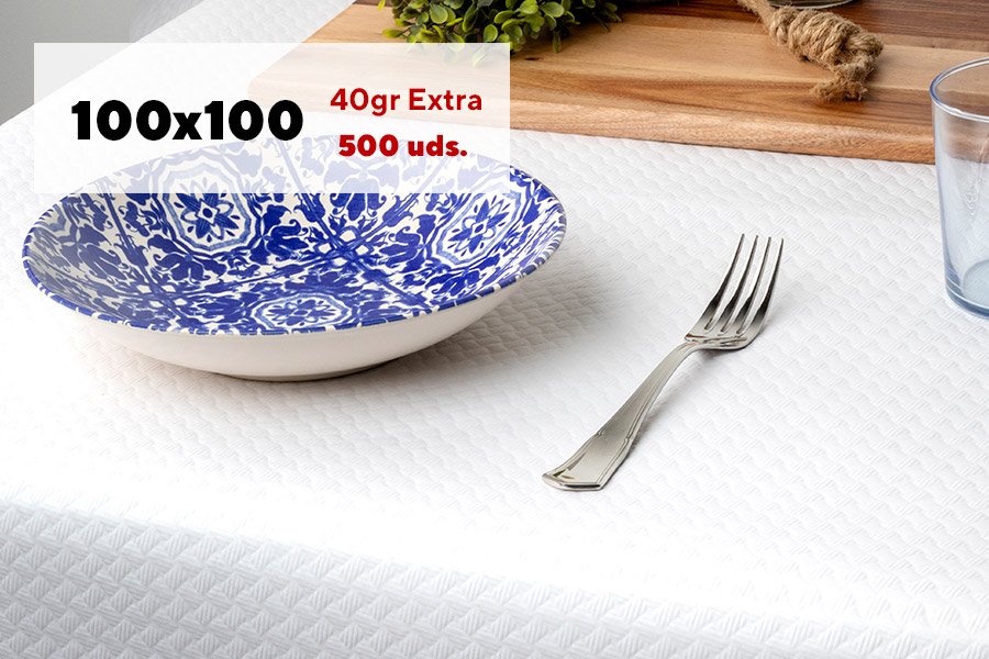 Mantel Papel 100x100cm 40gr Extra Blanco, 500uds