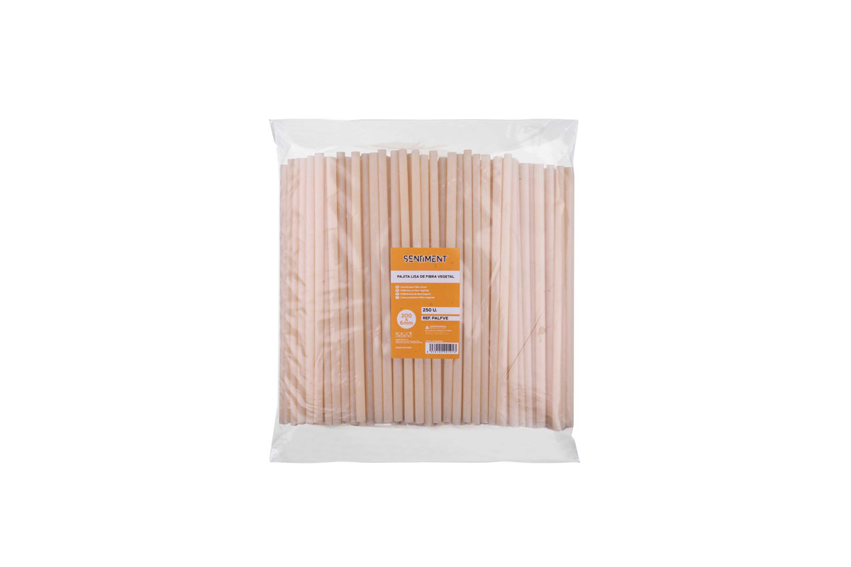 Pajita Lisa Fibra Vegetal 200x6mm, 250uds x 20pq