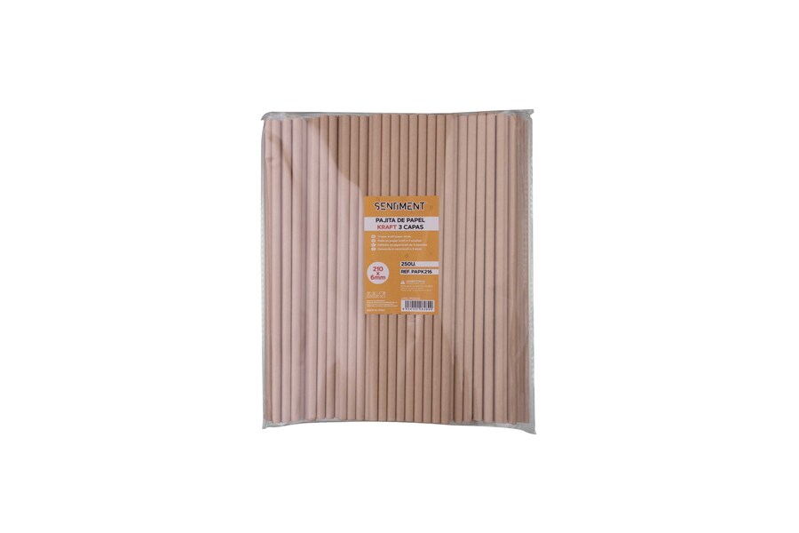 Pajita de Papel 3 capas 210×6mm Kraft, 250uds x 10pq