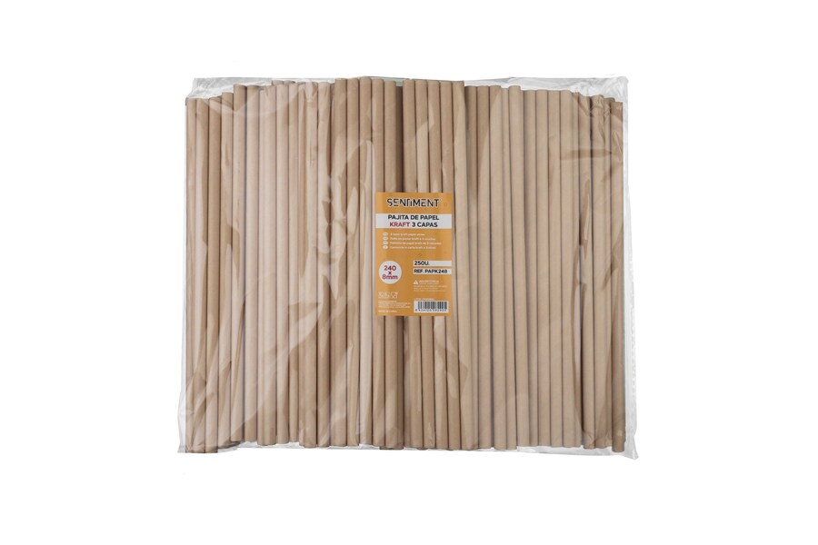 Pajita de Papel 3 capas 240×8mm Kraft, 250uds x 10pq