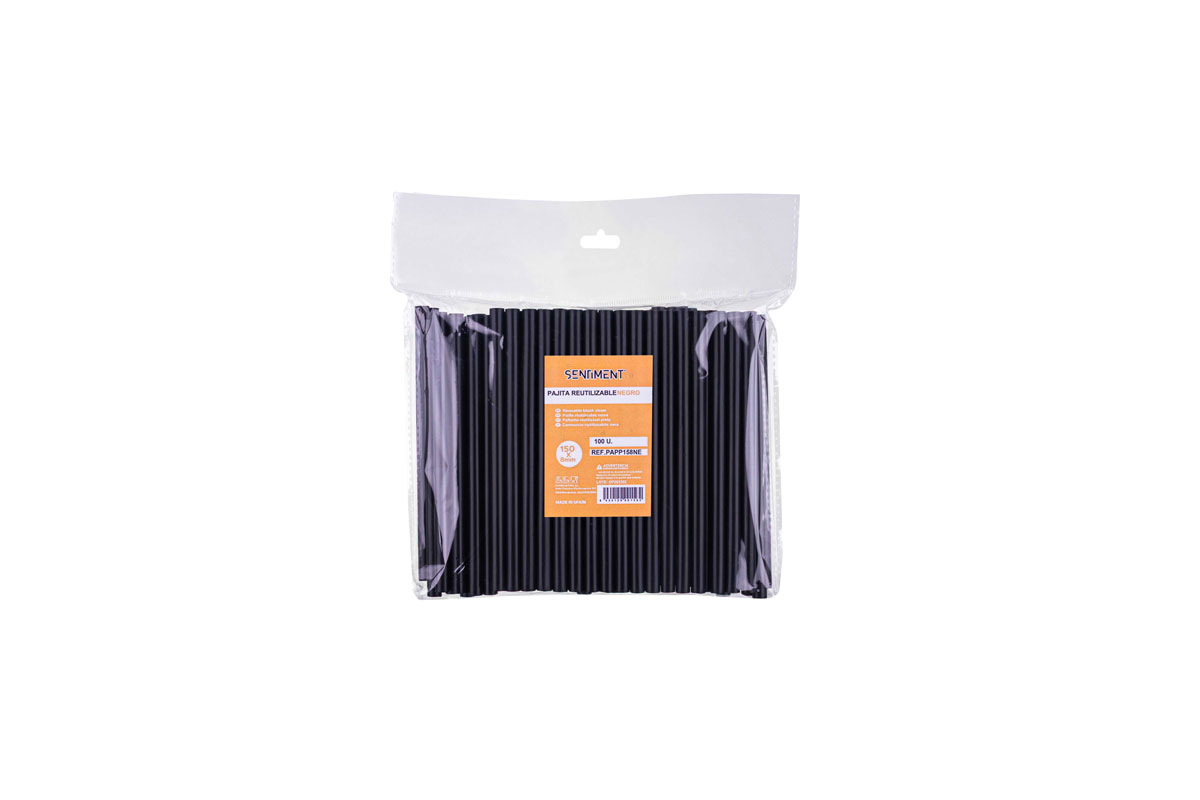 Pajita PP Reutilizable 150x8mm Negro, 100uds x 50pq