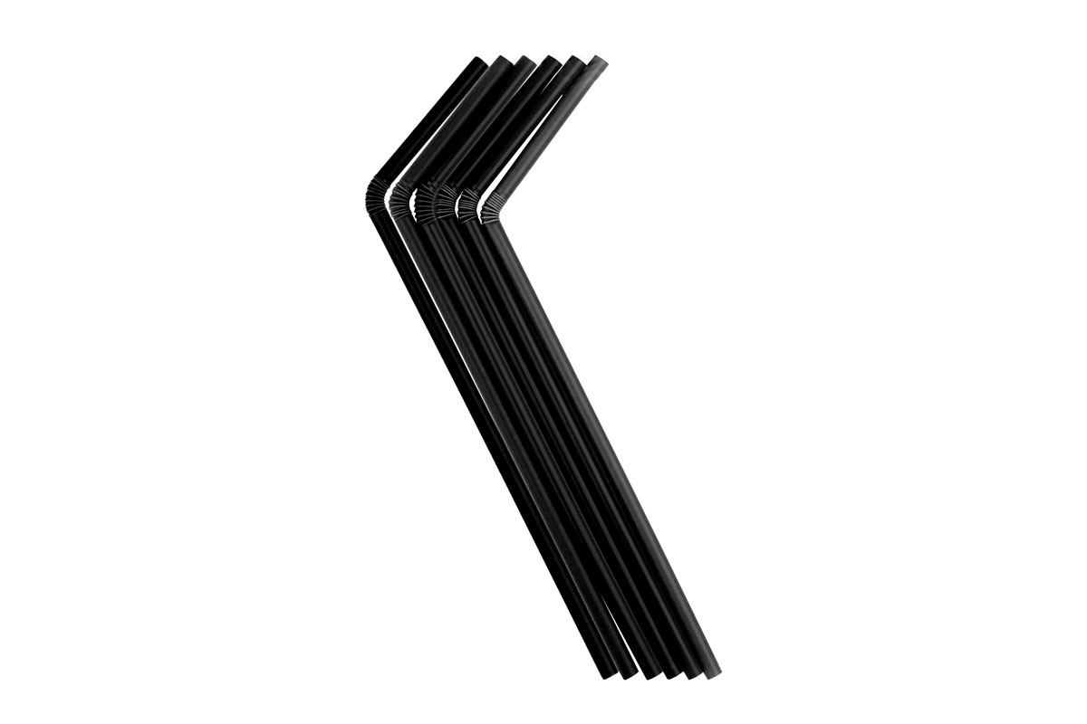 Pajita PP Flexible Reutilizable 230x6mm Negro, 100uds x 50pq