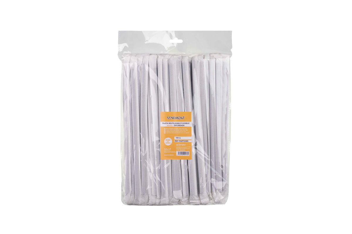 Pajita PP Flexible Reutilizable Enfudada 230x6mm Negro, 100uds x 50pq