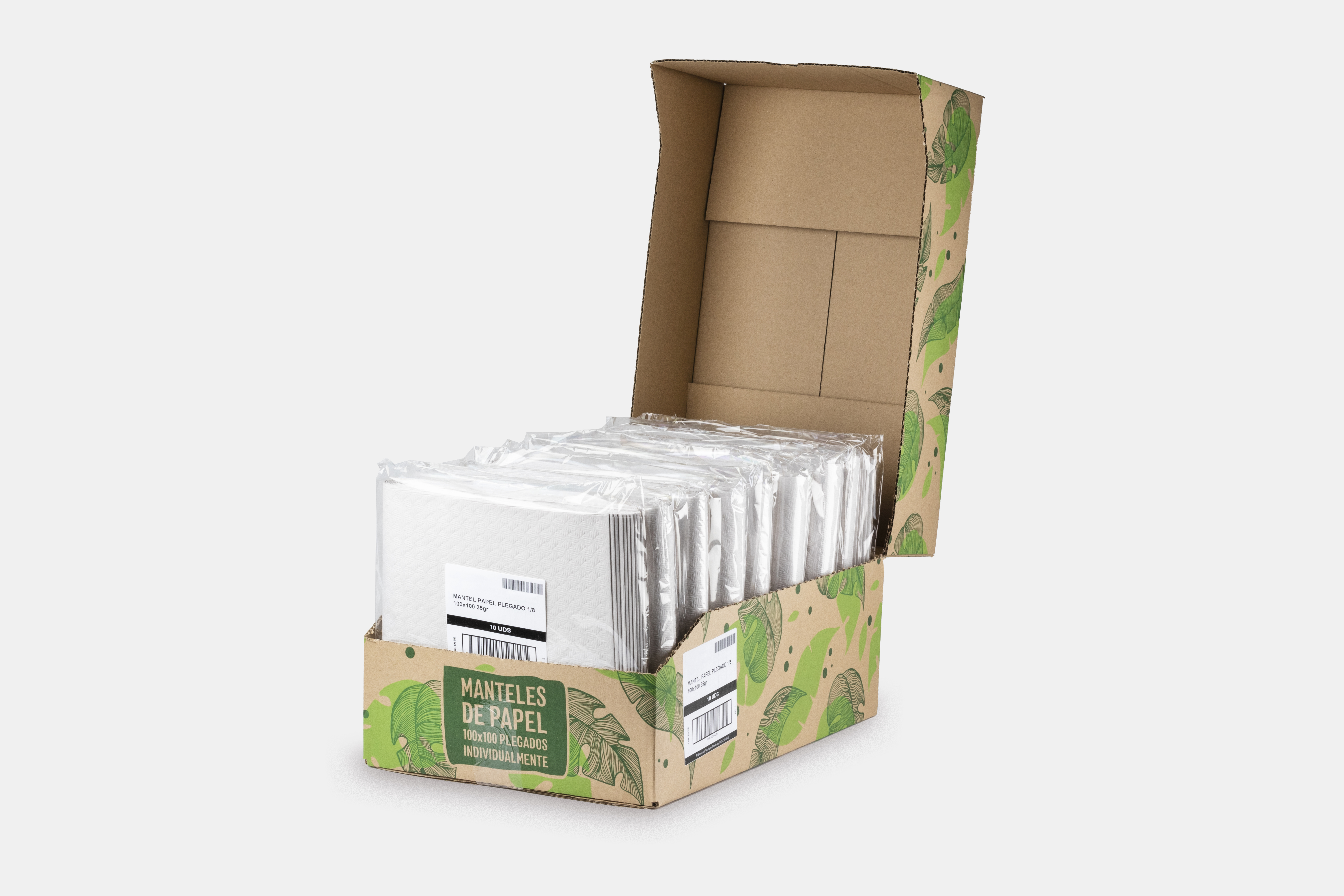 Mantel Papel 100x100cm 35gr Pleg. 1/8 Blanco, 150uds (Embolsado a 10uds y doblado)