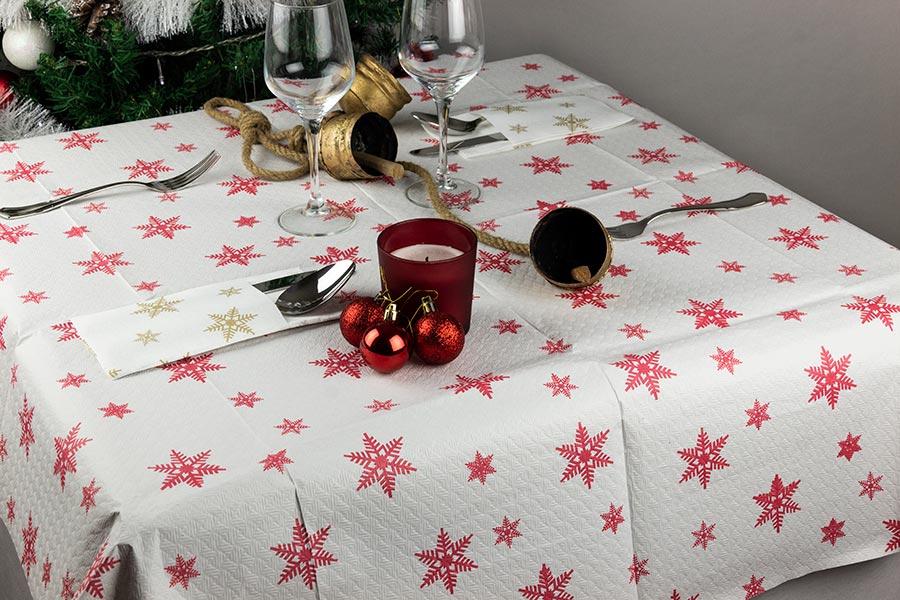 Mantel Papel 100x100cm Pleg. 1/8 Deco. Estrellas (Tinta Roja), 250uds