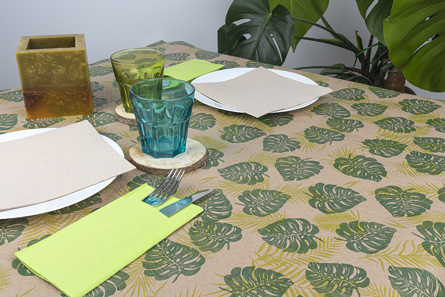Mantel Papel 100x100cm Eco Nature Deco. Monstera, 400uds (Retractilado y codificado)