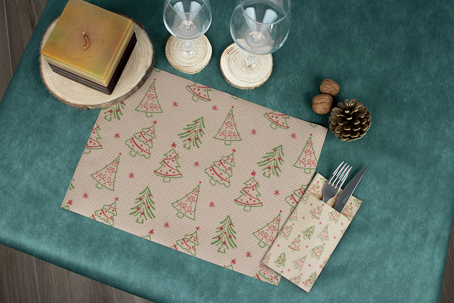 Mantel Papel 30x40cm 100gr Eco Nature Deco. Aspen (Tinta Verde y Rojo), Estuche de 200uds