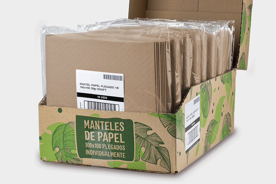 Mantel Papel 100x100cm 35gr Pleg. 1/8 Eco Nature, 150uds (Embolsado a 10uds y doblado)