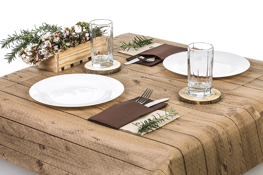Mantel Papel 100x100cm 35gr Pleg. 1/8 Eco Nature Deco. Madera, 150uds (Embolsado a 10uds y doblado)