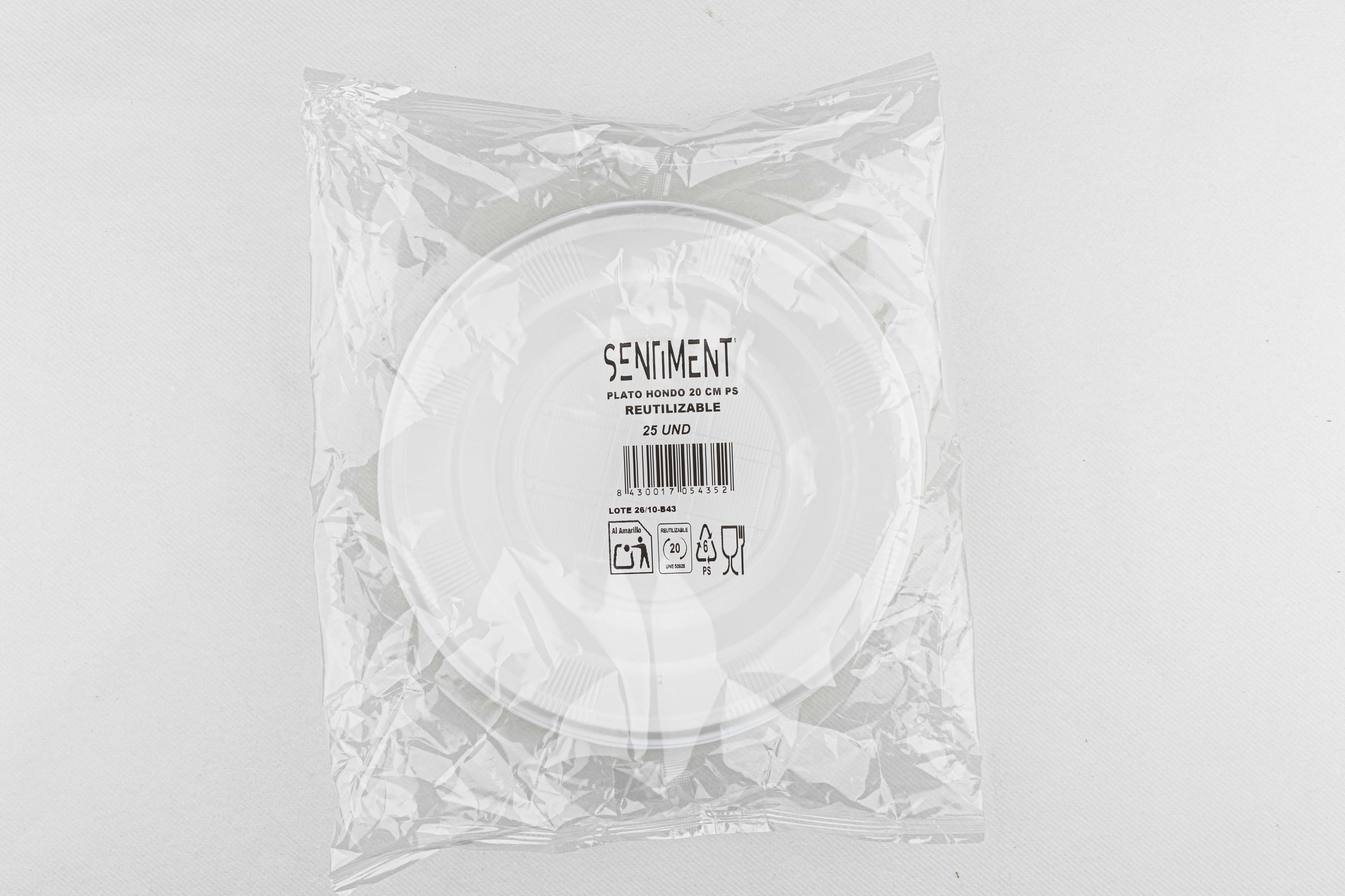 Plato Hondo PS Reutilizable 20cm Blanco, 25uds x 20pq (Caja Expositora)