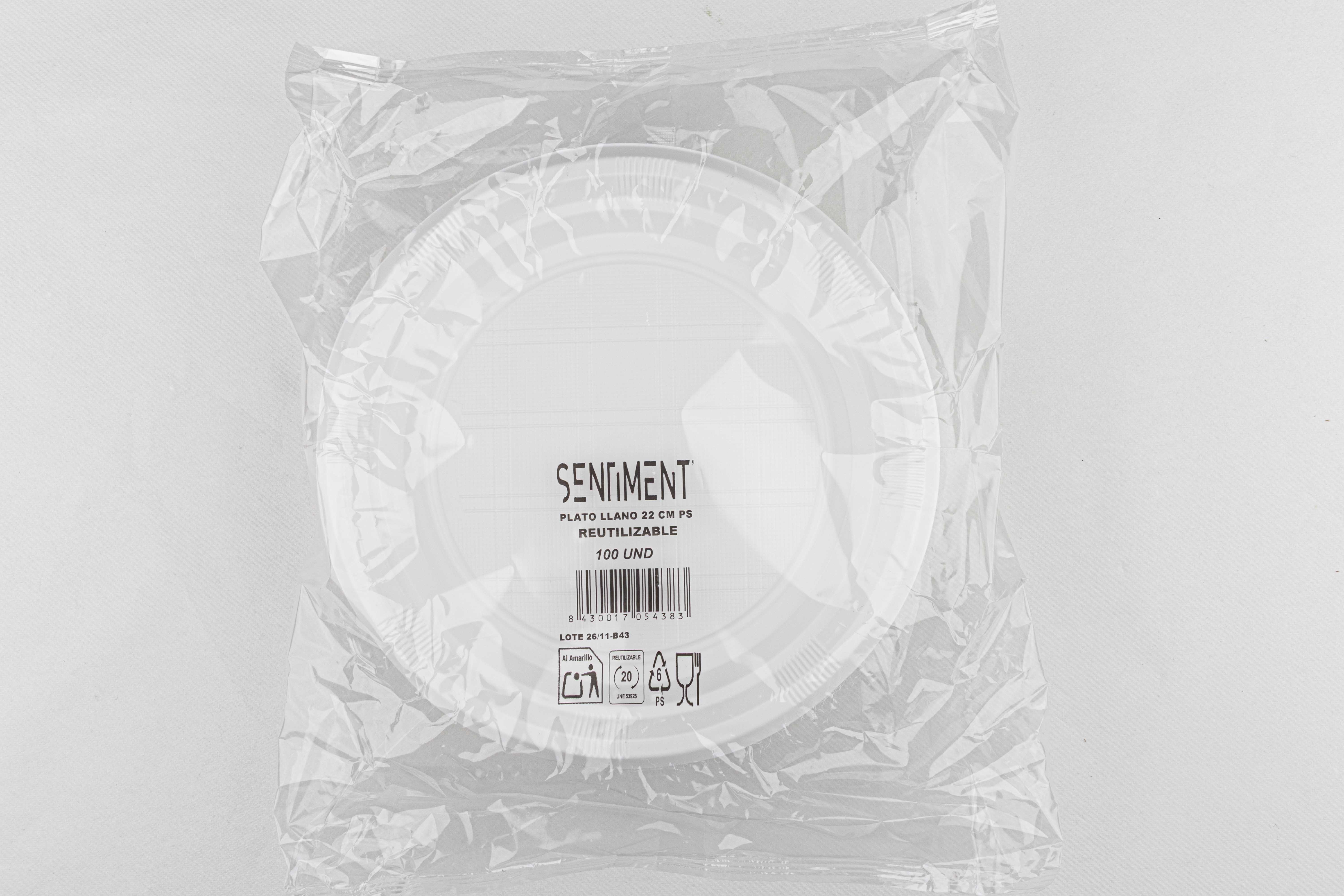 Plato LLano PS Reutilizable 22cm Blanco, 100uds x 12pq
