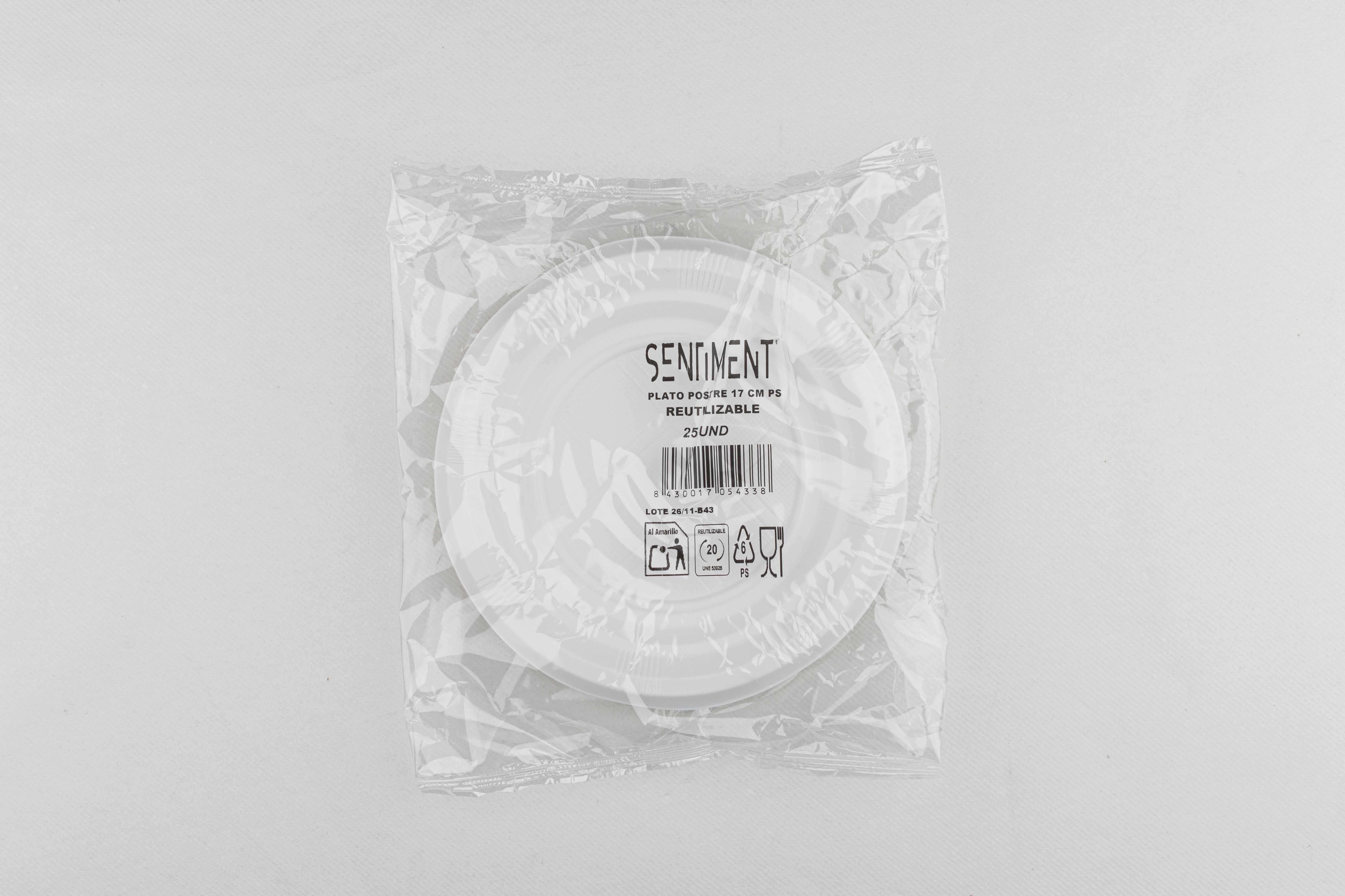 Plato de Postre PS Reutilizable 17cm Blanco, 25uds x 24pq (Caja Expositora)