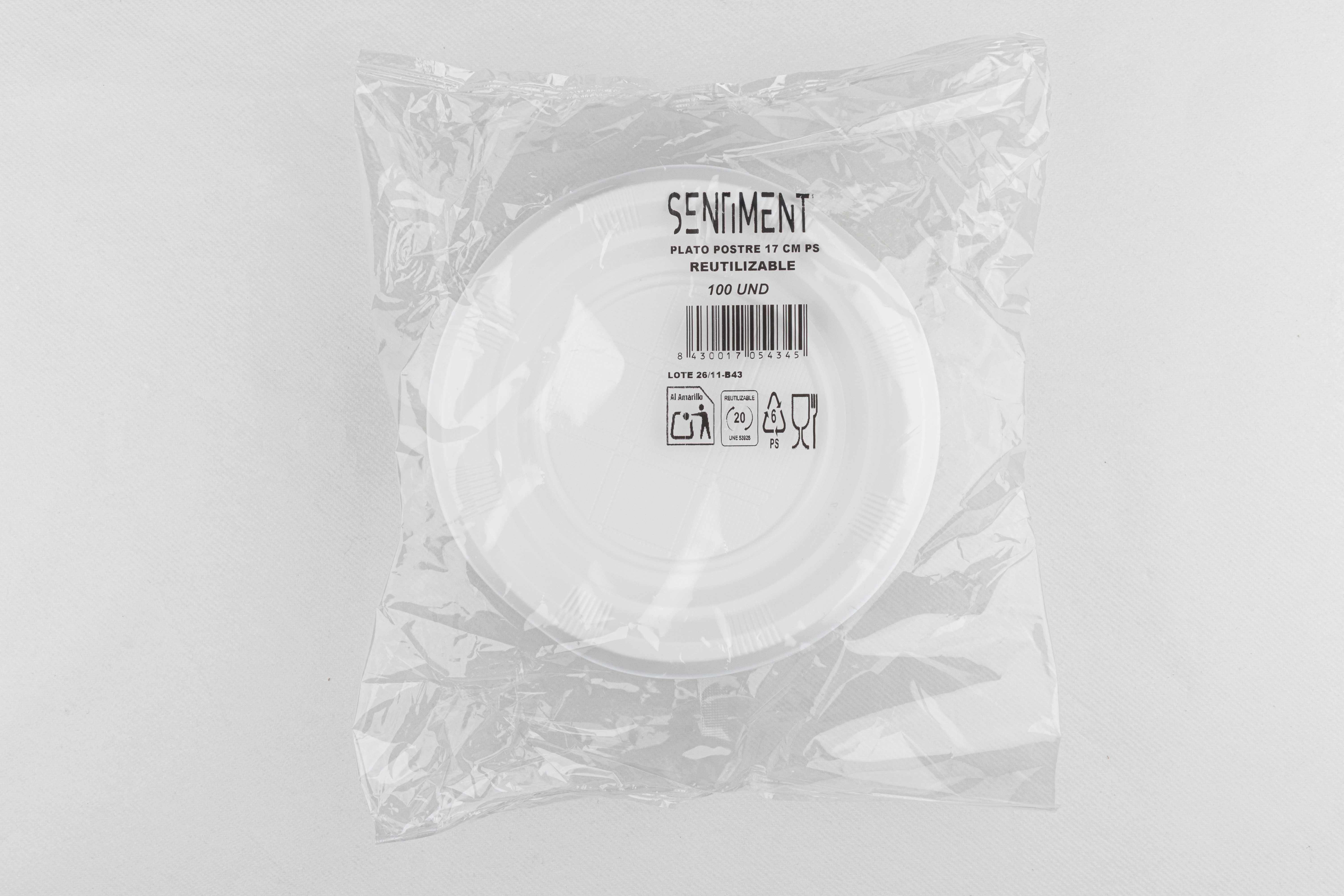 Plato de Postre PS Reutilizable 17cm Blanco, 100uds x 18pq