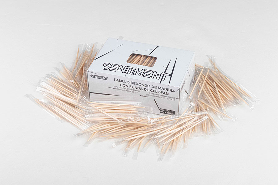 Palillo Redondo Madera Funda Celofan, 1.000uds x 24pq
