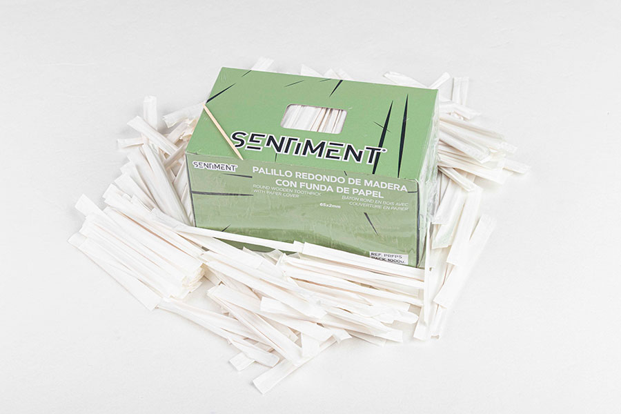 Palillo Redondo Madera Funda Papel, 1.000uds x 24pq