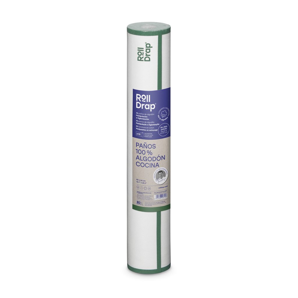 Roll Drap Paño Algodón Blanco Cenefa Verde 40x64cm, 10uds/rollo