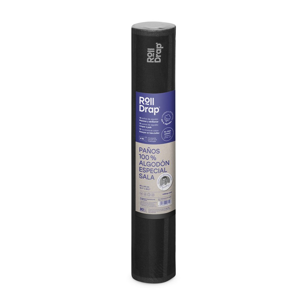Roll Drap Paño Algodón Negro, 10uds/rollo