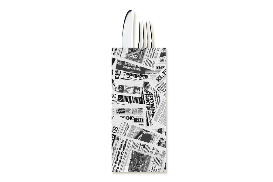 Sobre Papel Portacubiertos con Servilleta 11x25cm Deco. Prensa, 800uds a Granel