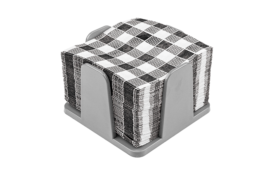 Servilletero 20x20cm PS Gris -c/Servilleta Decp. Vichy Negro- 12uds