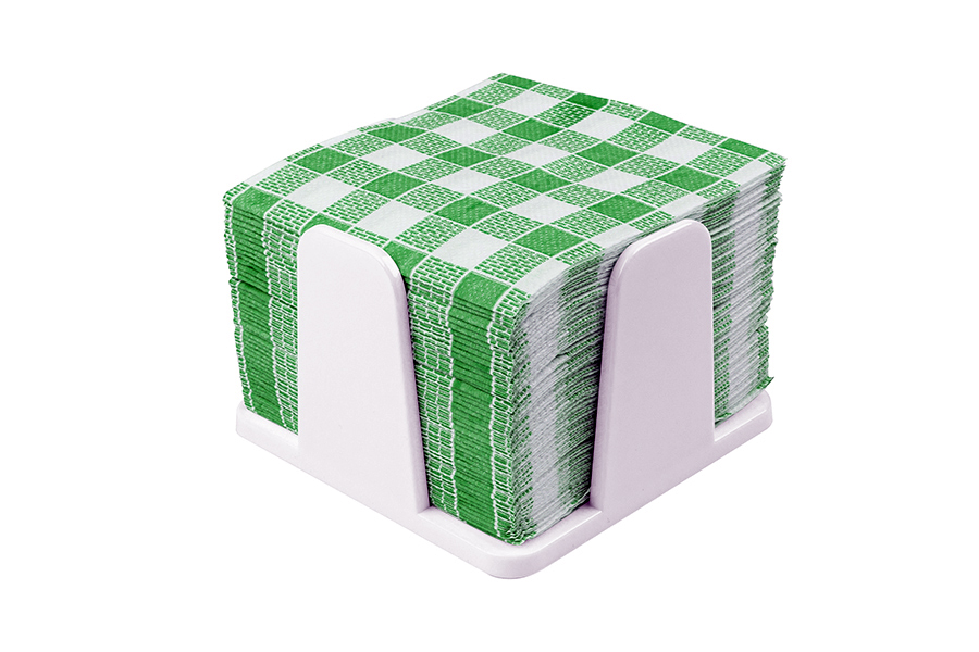 Servilletero 20x20cm PS Blanco -c/Servilleta Deco. Vichy Verde- 12uds