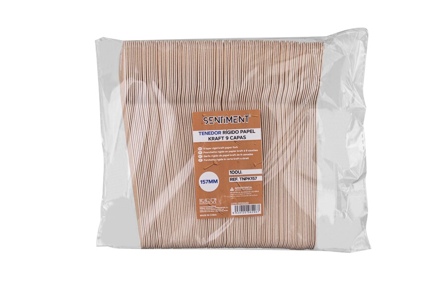 Tenedor Rígido Papel 9 capas 157mm Kraft ,100uds x 20pq