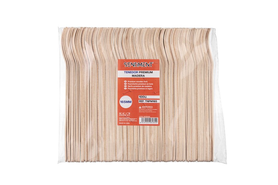 Tenedor Premium Madera 165mm, 100uds x 20pq