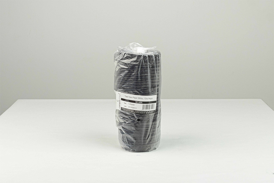 Tapa Vaso Papel 360/475cc 12/16oz Negro, 50uds x 20pq