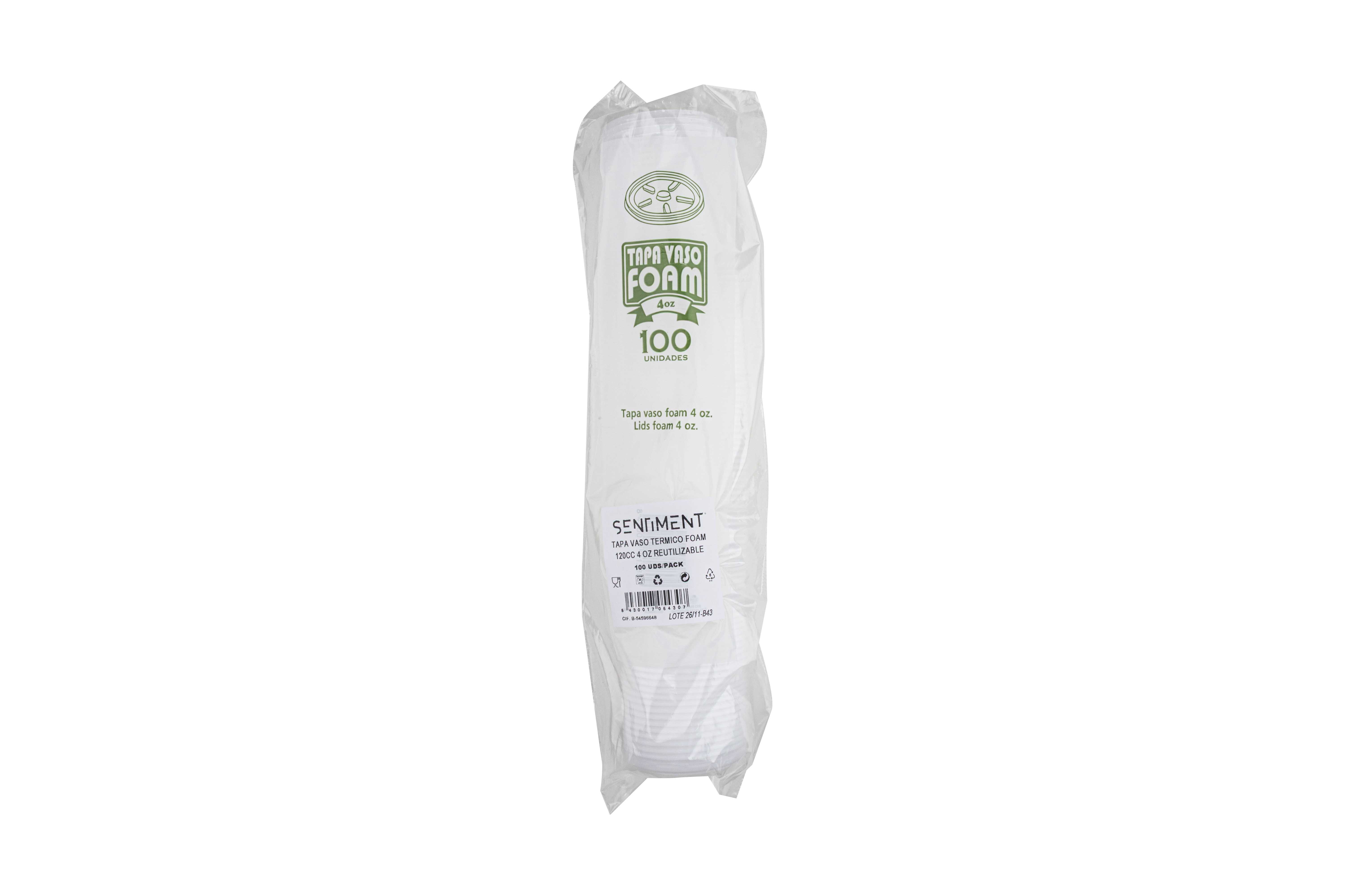 Tapa Vaso Termico Foam Reutilizable 120cc 4oz, 100uds x 10pq