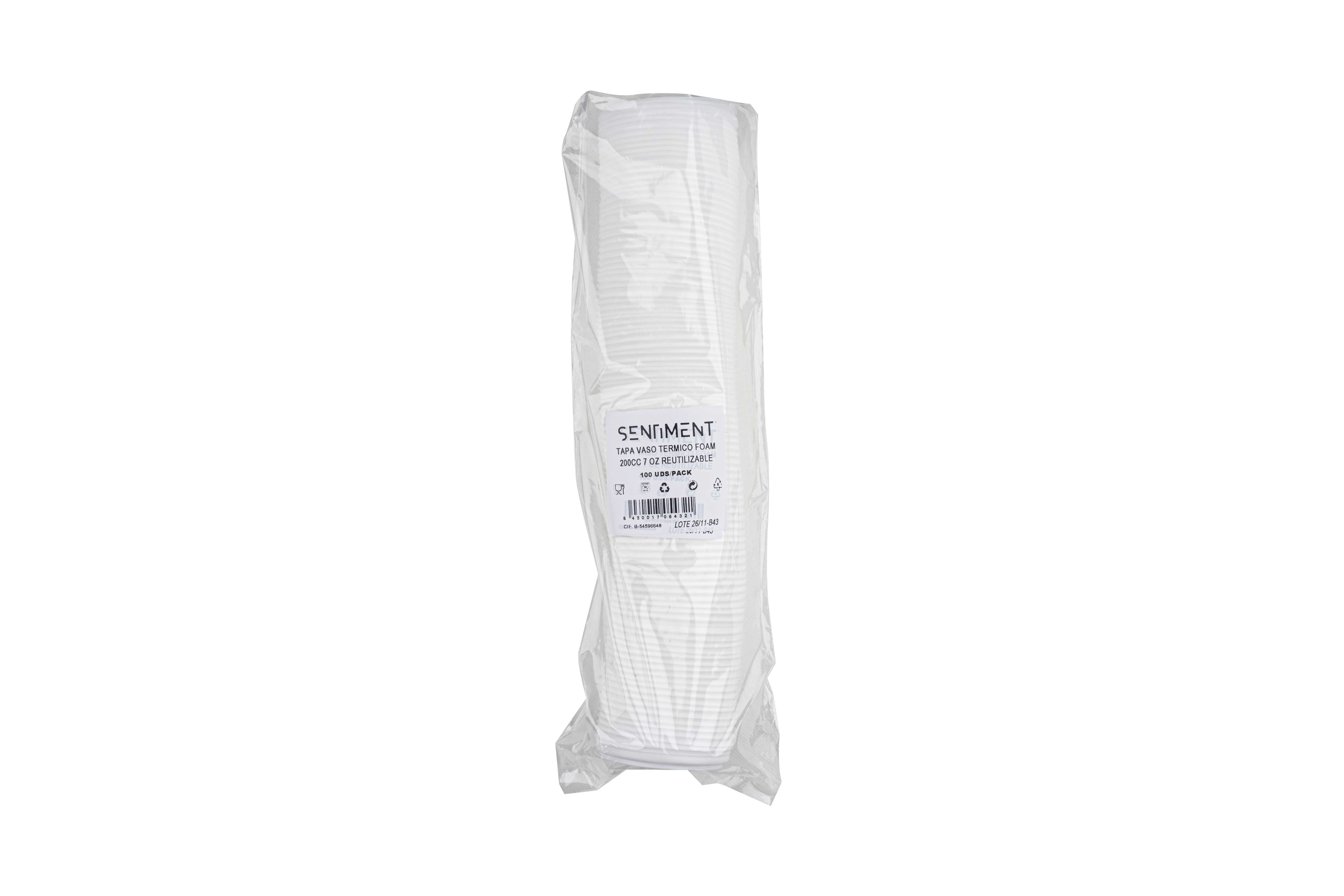 Tapa Vaso Termico Foam Reutilizable 200cc 7oz, 100uds x 10pq