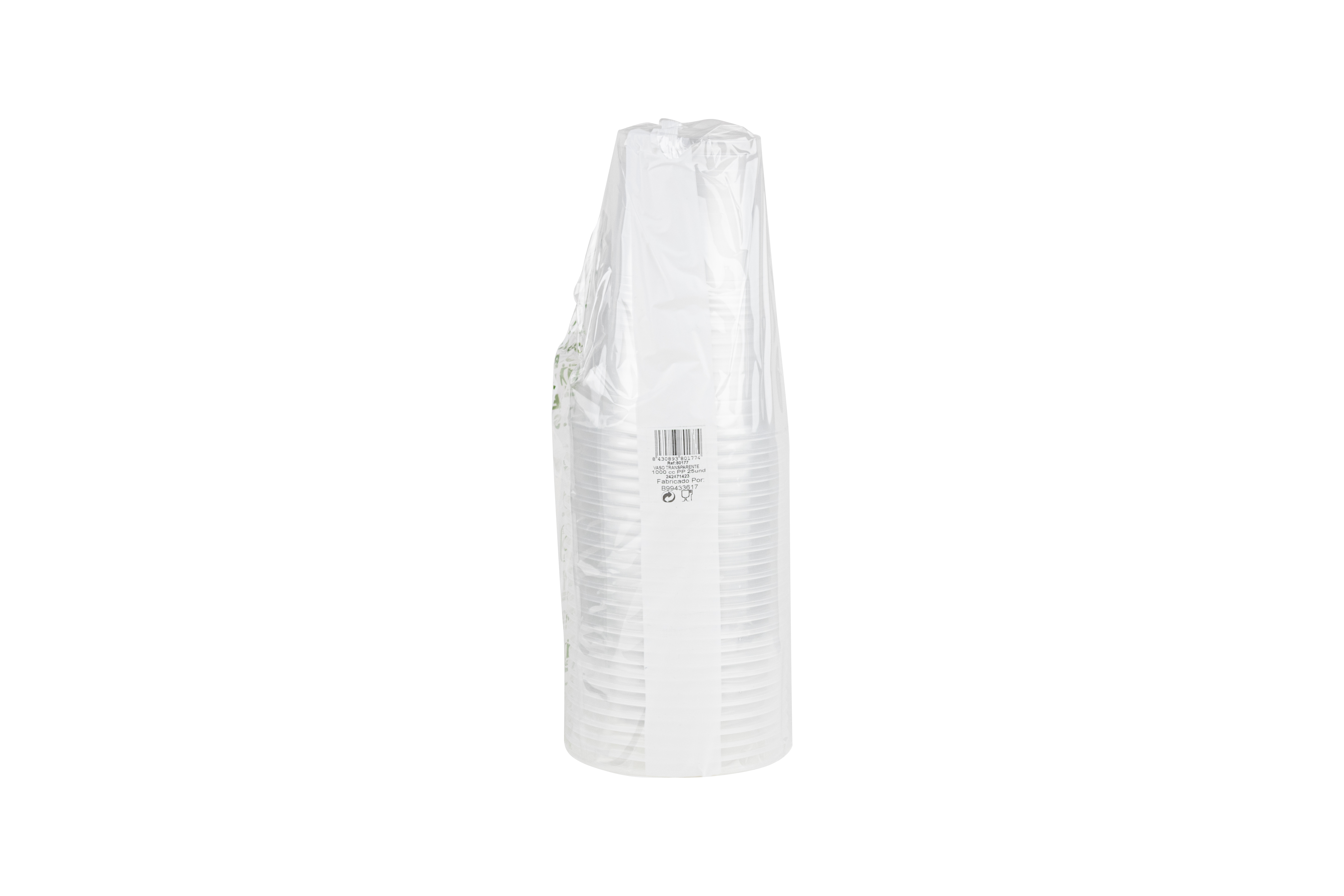 Vaso Reutilizable PP 1000cc Transparente, 25uds x 20pq