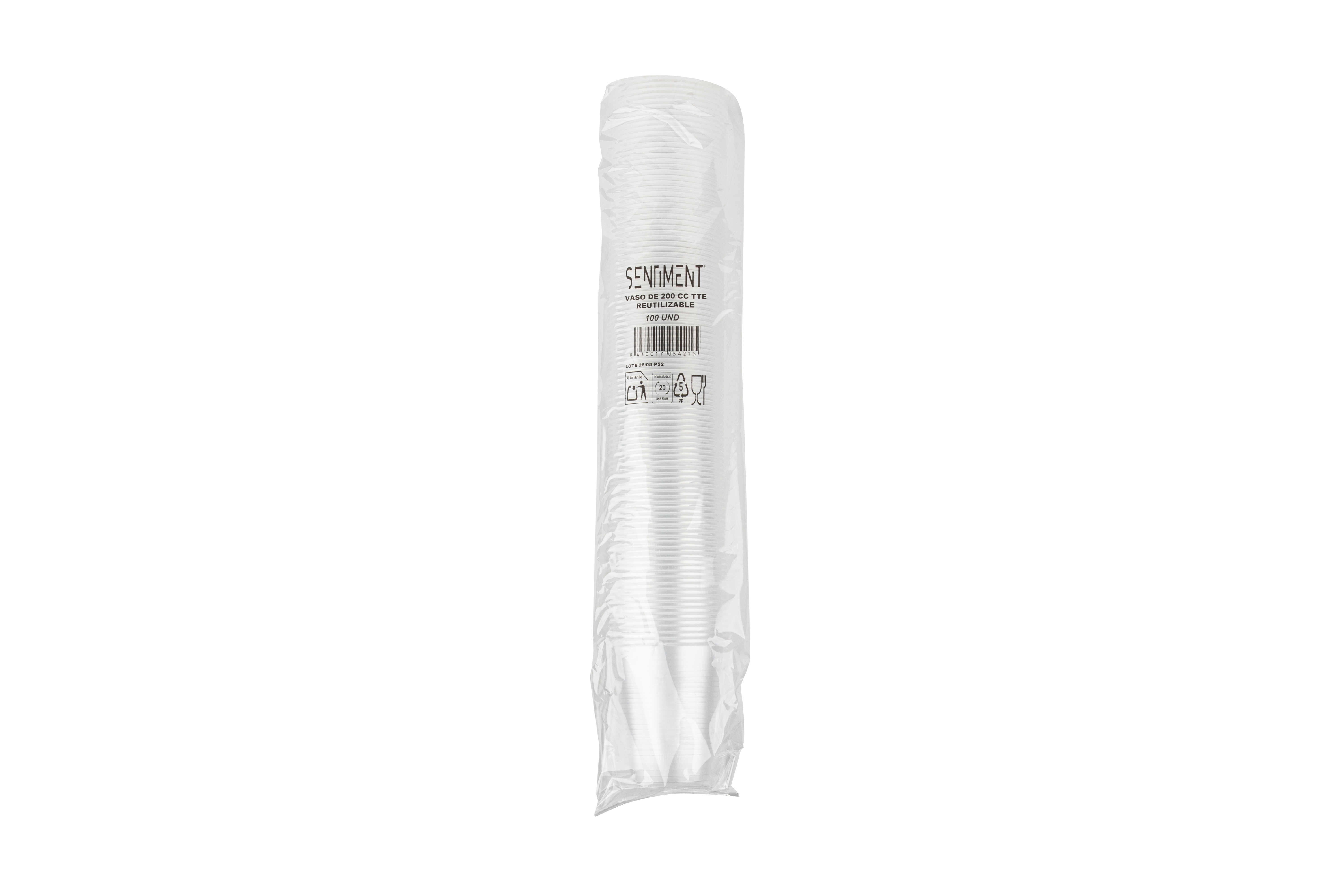 Vaso Reutilizable PP 220cc Transparente, 25uds x 25pq (Caja Expositora)