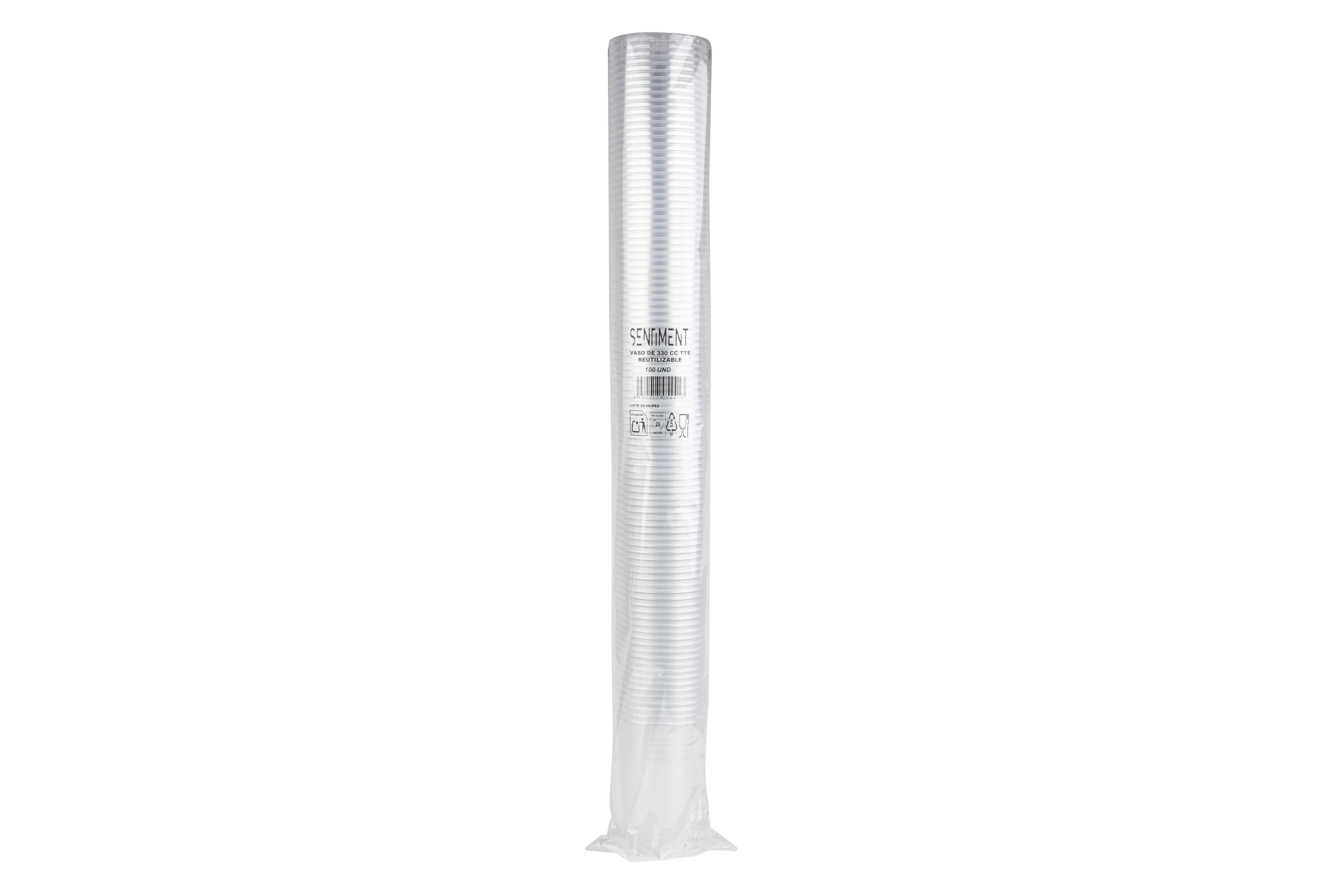 Vaso Reutilizable PP 330cc Transparente, 25uds x 25pq (Caja Expositora)