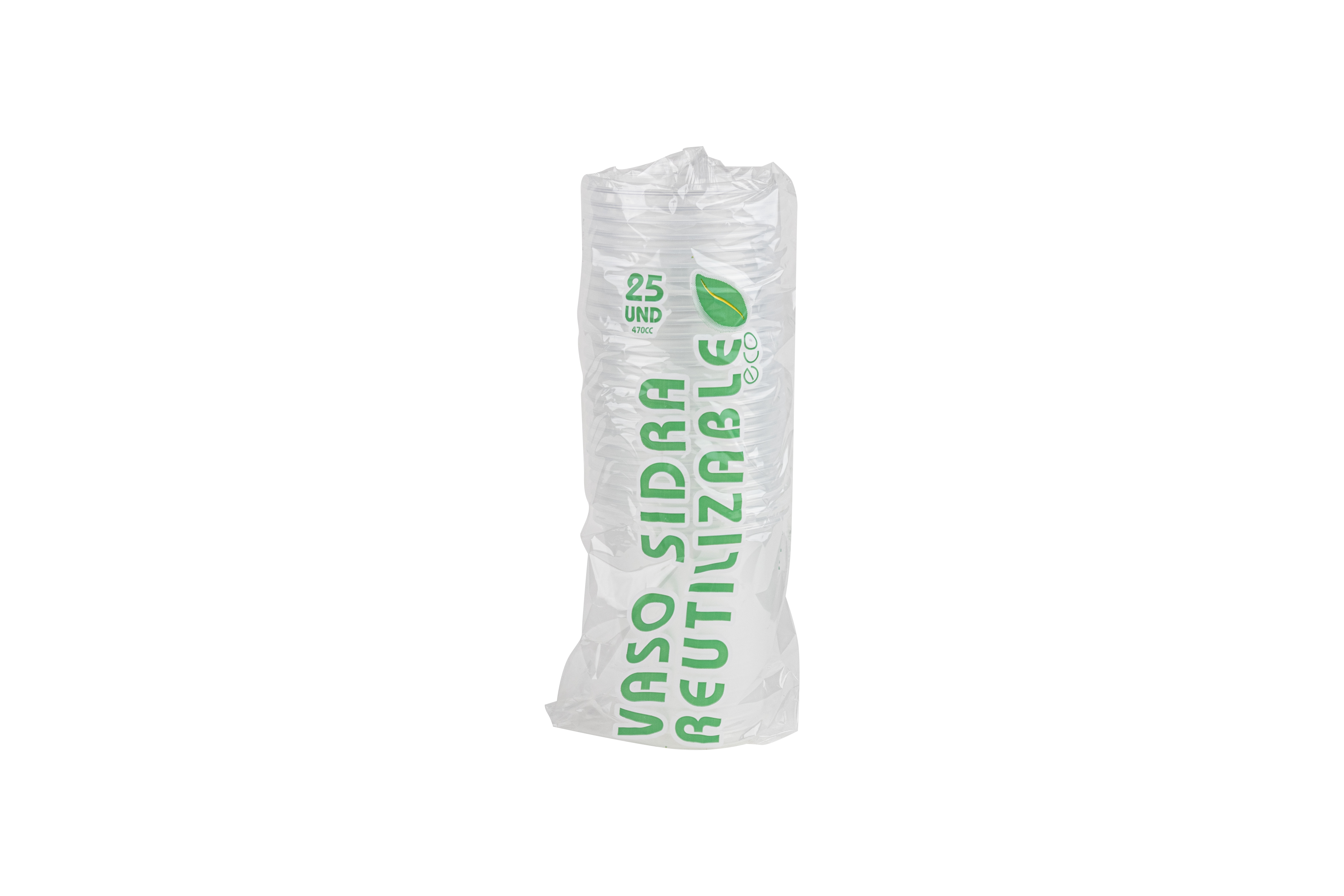 Vaso Reutilizable PP Eco Sidra 470cc, 25uds x 16pq
