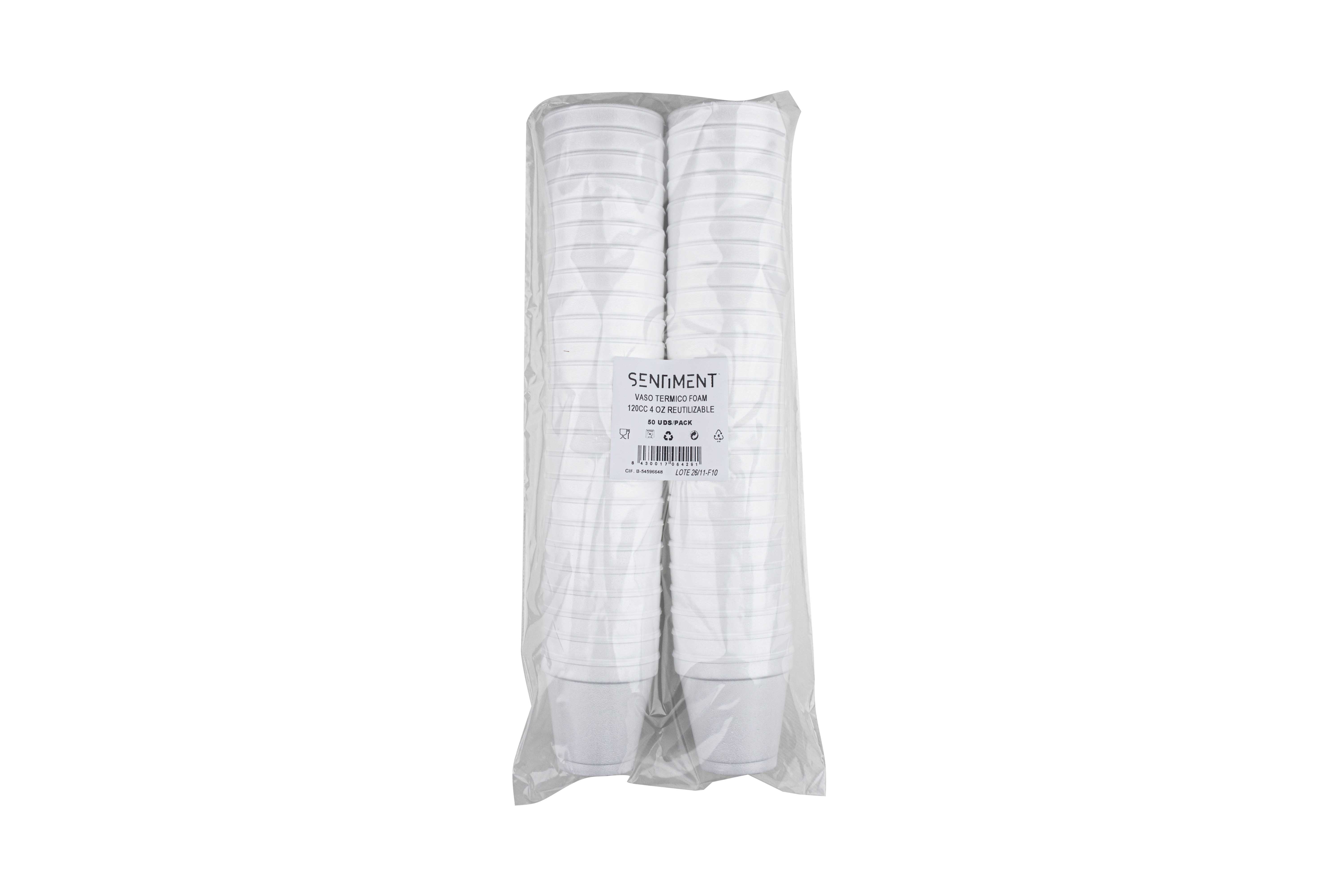 Vaso Termico Foam Reutilizable 120cc 4oz, 50uds x 20pq