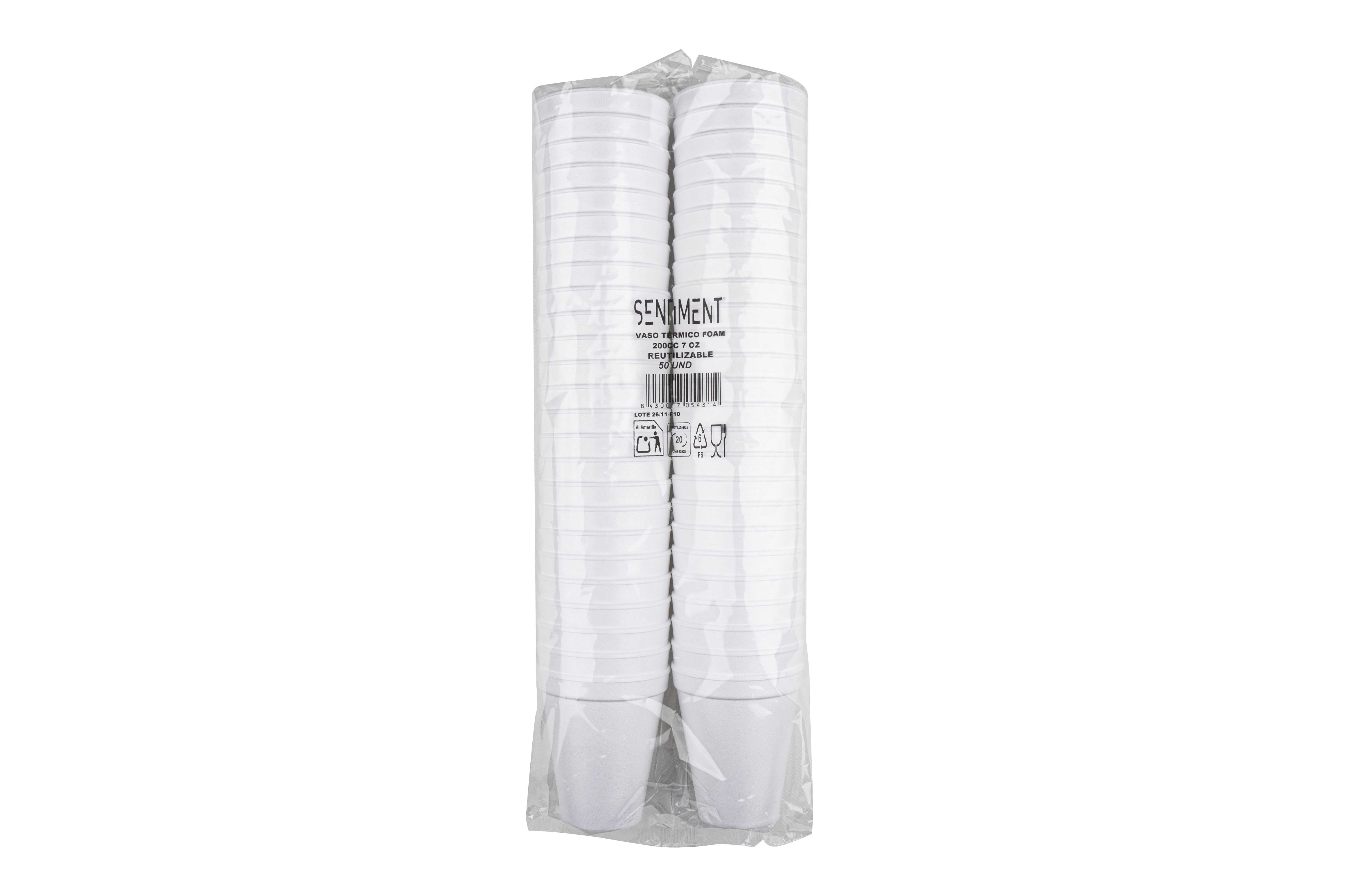 Vaso Termico Foam Reutilizable 200cc 7oz, 50uds x 20pq